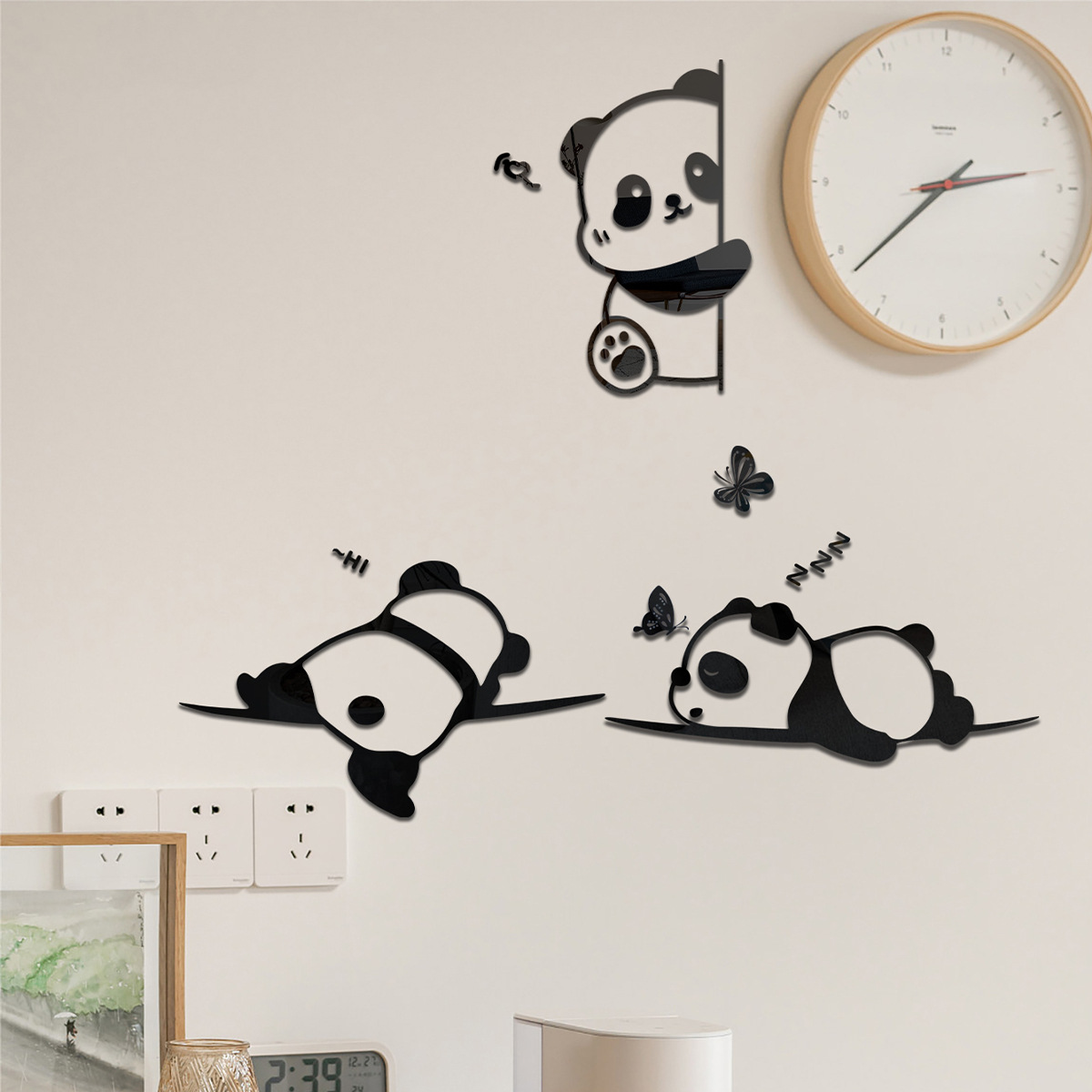 Panda gigante espelho acrílico estéreo adesivos de parede quarto das crianças sala estar casa fundo decoração da parede auto-adesivo