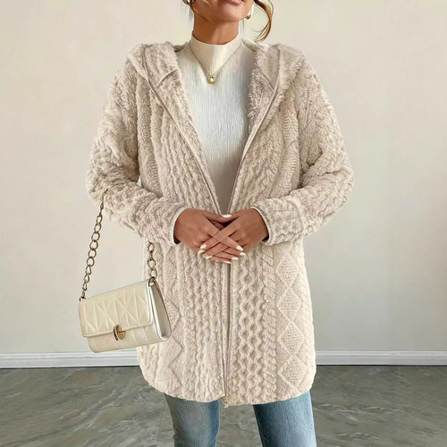 Cross-border women's hooded plush winter warm sweater soft fuzzy comfortable top casual style