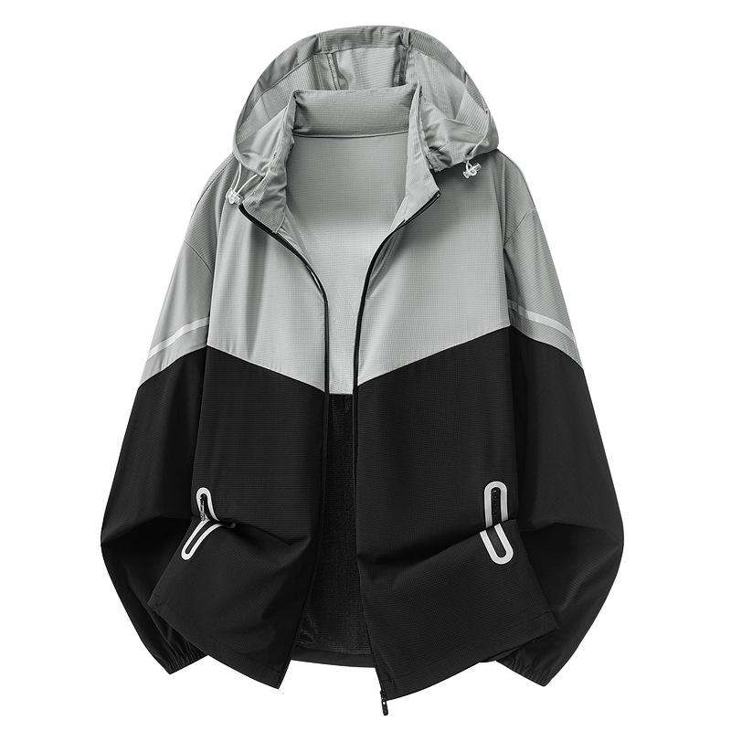 Color-blocked sun protection clothing, summer men's hooded sun protection clothing, unisex outdoor sports UV protection skin clothing