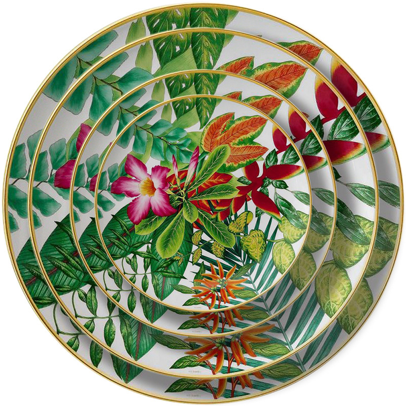 European Style Bone China Tableware Tropical Rainforest Series Coffee Cup and Saucer Equatorial Jungle Western Food Plate Steak Plate Dessert Plate