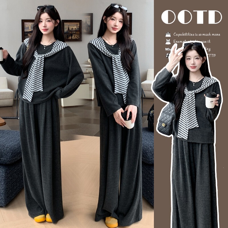 Real shot~ Autumn and winter Korean style casual round neck shawl long sleeve + pig nose button long 3-piece set cotton with tag Real shot~ Autumn and winter Korean style casual round neck shawl long sleeve + pig nose button long 3-piece set cotton with tag