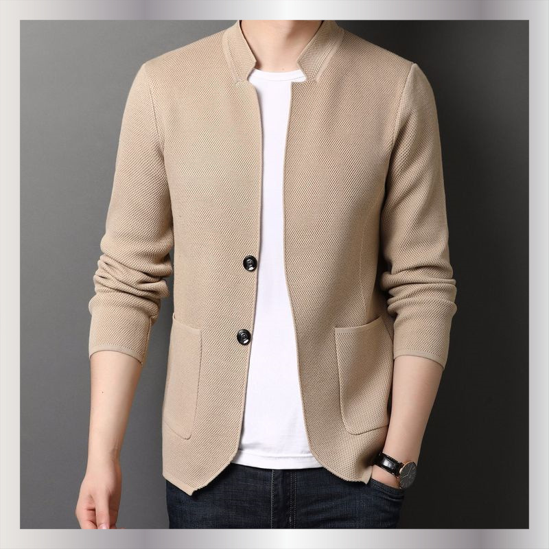 Sweater Jacket for Men, Spring and Autumn Thin Korean Style, Stylish Autumn Outerwear, Stand Collar, Long-Sleeve Knit Cardigan for Men