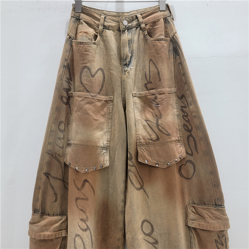 2026 principios de otoño nuevo color café de bolsillo maciajeans jeans de personalidad de mujer jeans