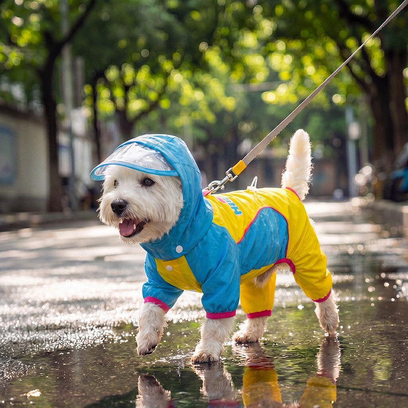 26 años de nuevo chaqueta de lluvia para perros cuatro patas impermeable todo incluido desmontable para caminar perros pequeños ropa de mascotas antisucia