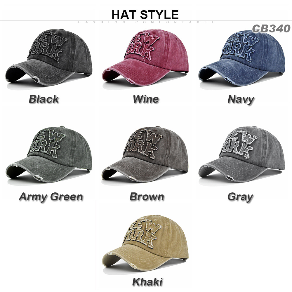 Washed Baseball Cap New York 3d Embroidered Curved Brim Hat_voghion.com