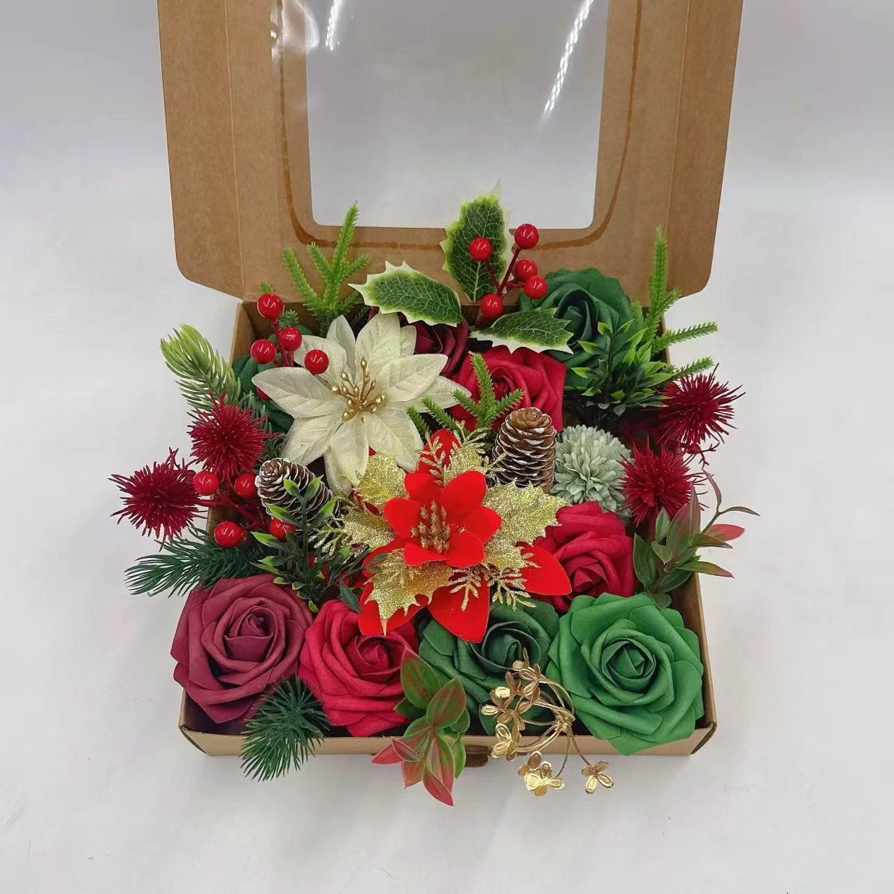2024 Amazon imitation boxed flower European wedding bride bouquet wedding favors flower box DIY bouquet