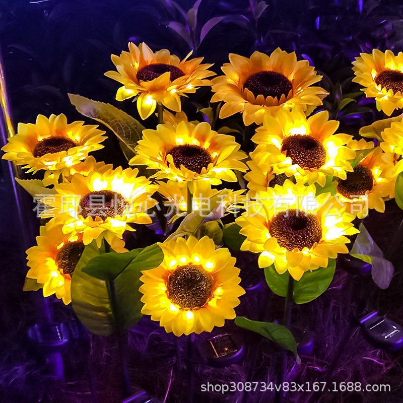 屋外の太陽エネルギーのヒマワリの花灯の庭の花園の芝生は明かりを飾って景観の植物の雰囲気の明かりをシミュレーションします。|undefined