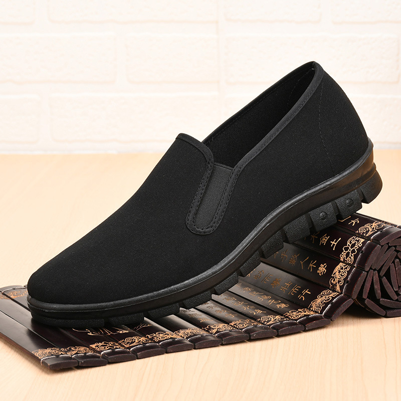 Polyurethane-Soled Traditional Beijing Cloth Shoes for Men, Flat Slip-On Shoes, Comfortable Work Shoes for Hotel Staff