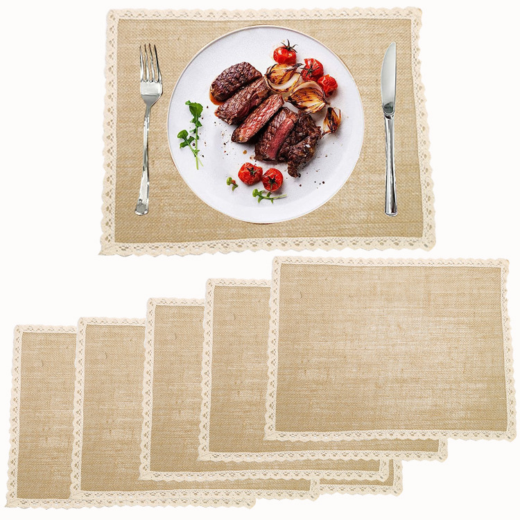 Nórdico simple yute placemat de lino tejido encaje placemat de encaje mantel aislante imprimible occidental