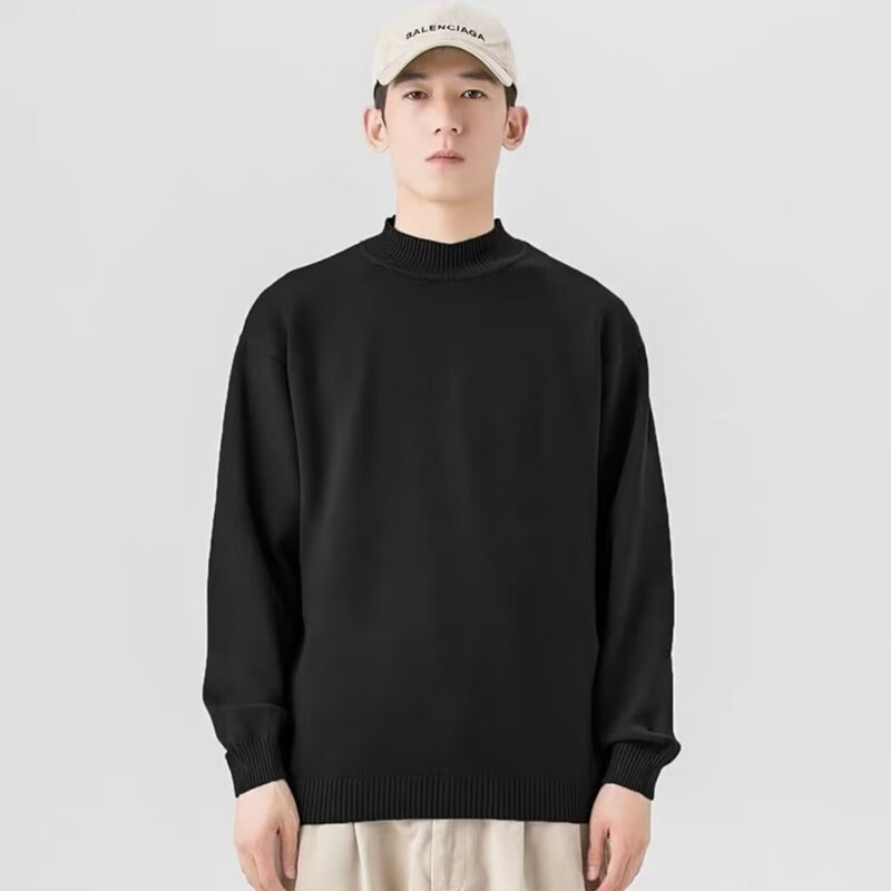 Foreign trade warm sweater, knitted base shirt, mid-high collar sweater for men, fleece-lined, thickened, solid color, winter one-piece fleece