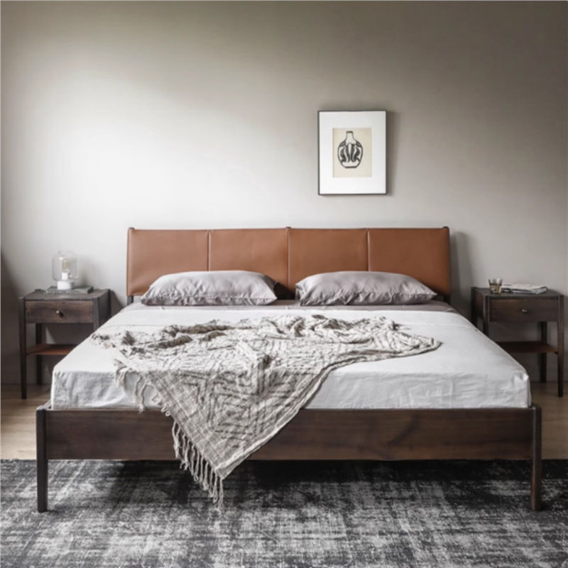 Cowhide Leather Bed, Vintage Caramel-Colored Oak Double Bed, Various Furniture Styles