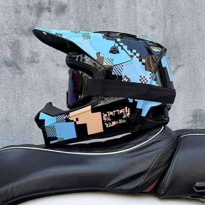 Motosiklet kaskı (dəbilqə) — Biking Downhill Full-Cover Helmet, All-Season - blue-mosaic-666-color-mirror-s