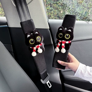 Cute Little Black Cat Car Seatbelt Shoulder Pad, Car Accessory, Protective Cover, Plush Toy, Car Interior Decoration, Anti-Neck Strangulation for Women