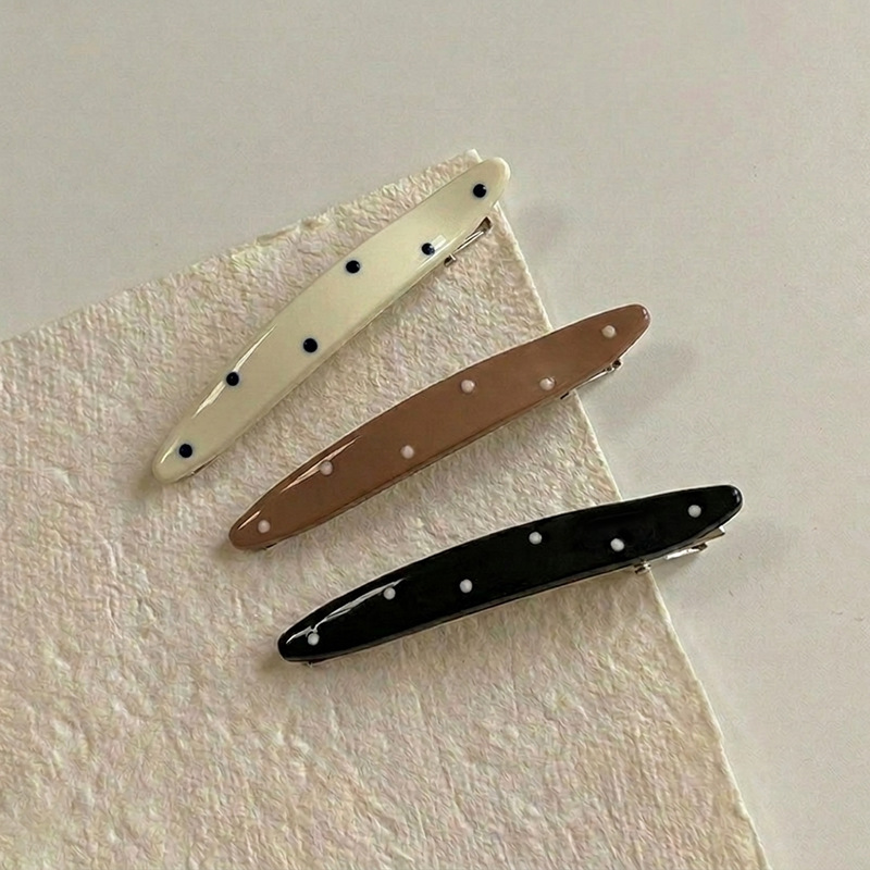 Korean-style black and white polka dot hair clip for women, Korean-style oil-drip alligator clip, fashionable and high-end bangs clip, hair accessory