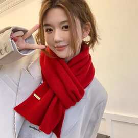 新款秋冬纯色针织围巾女高级感加厚保暖氛围感围巾百搭简约围巾潮