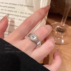 银色锆石清冷感戒指女款中古重工食指戒欧美时尚指环