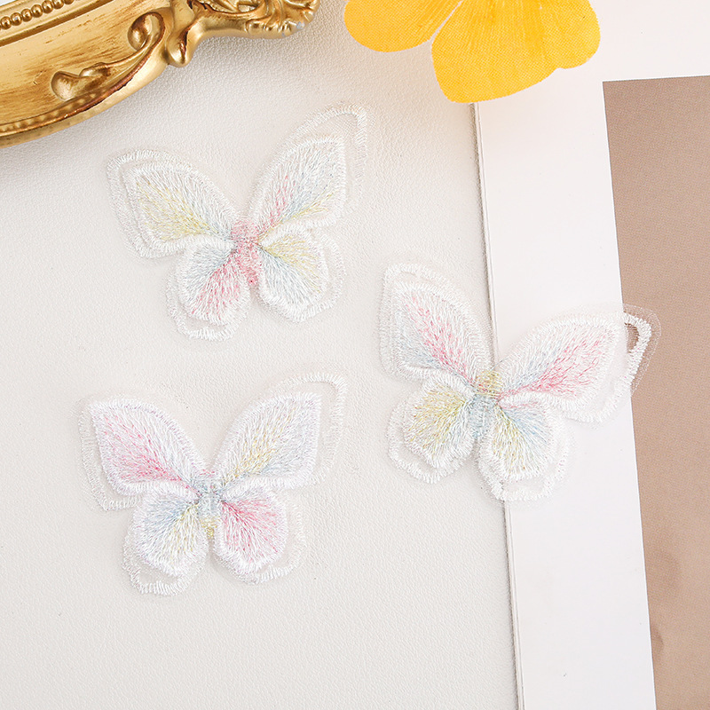 オーガンザ二層レース蝶 diy 手作り素材刺繍花ドレススカートパッチステッカー装飾|undefined