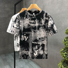 帅气新款复古印花短袖t恤男上衣潮流半袖男士韩版修身圆领体恤衫