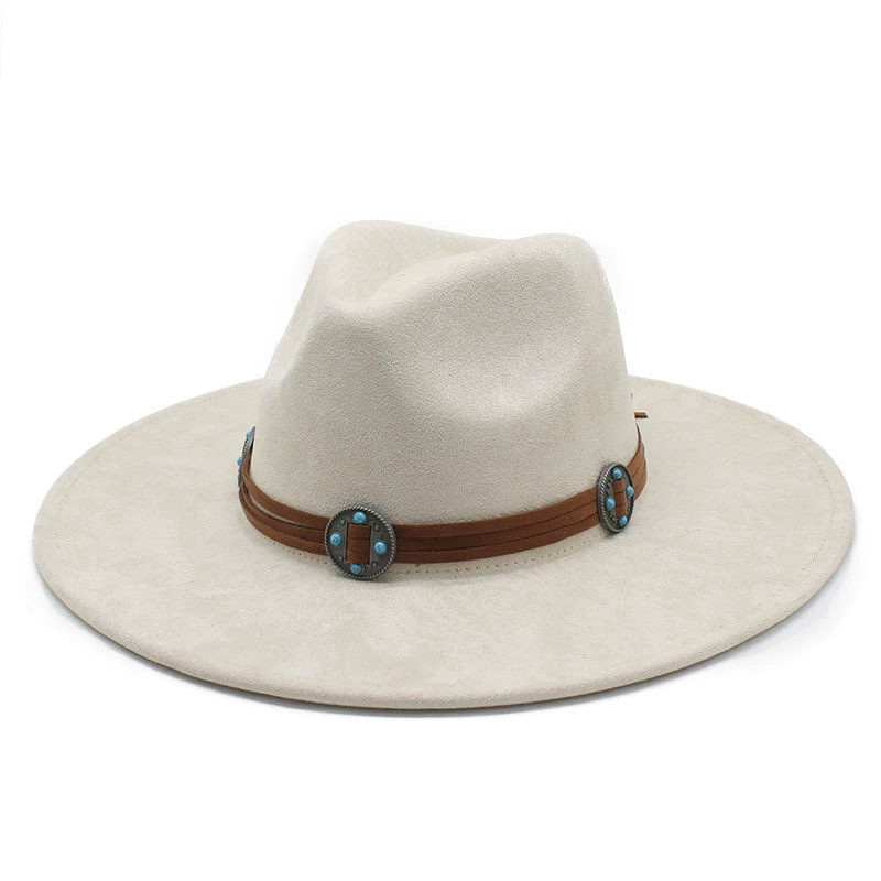 Suede cowboy hat, men’s jazz/fedora style, bow and concho band, 56–59 cm