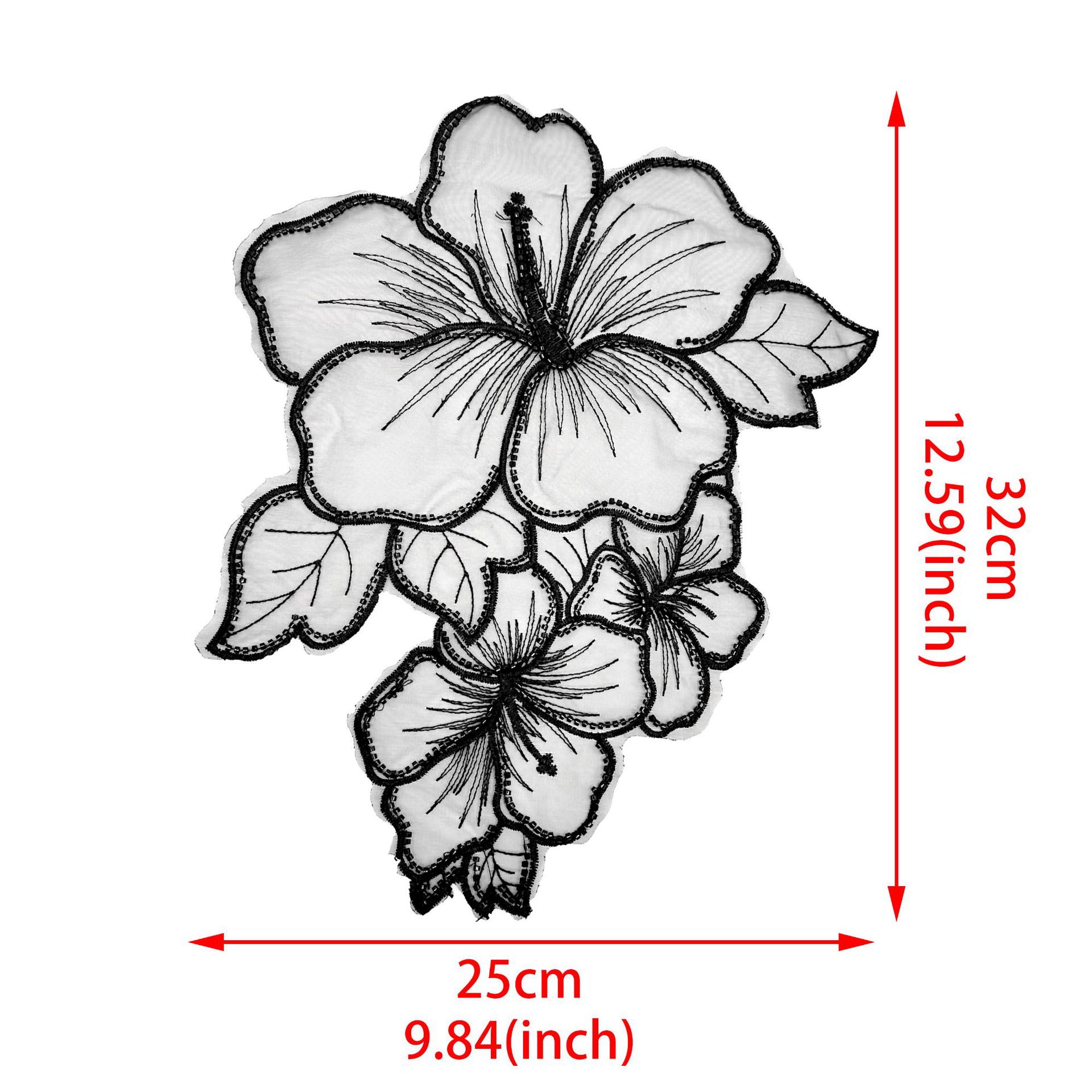 Ogan gaza pegatinas de loto negro encaje hecho a mano flores bordadas pegatinas de tela vestido vestido decoración de ropa infantil