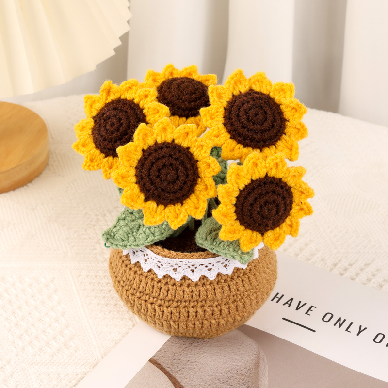 Manual DIY tejido material de crochet girasol hilo de lana casero regalo ramo de lana tejido