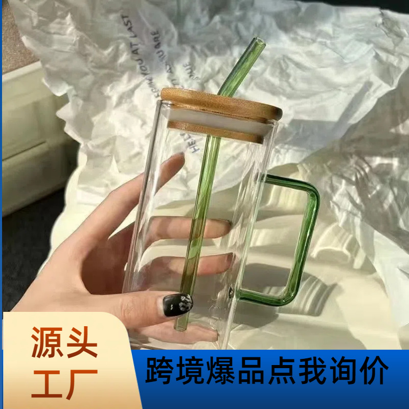 Cristal cuadrado de alta gama de alto aspecto estilo retro nuevo resistente al calor hogar a prueba de explosiones de negocios taza de agua borosilicato taza de té