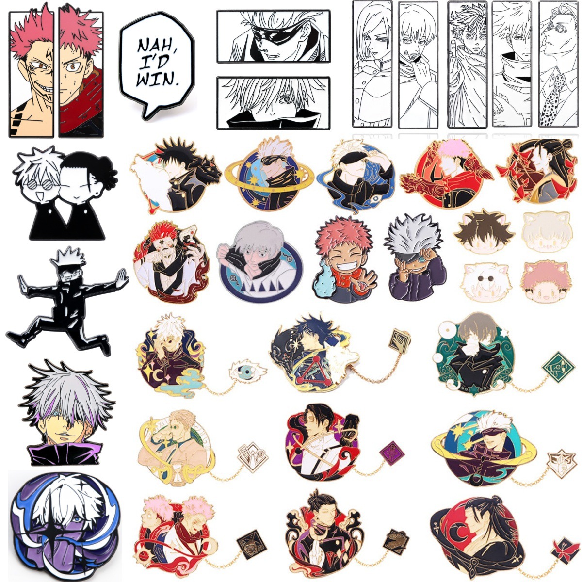 Jujutsu Kaisen Gojo Satoru Creative Novelty Funny Cute Metal Brooch Badge Black and White Simple Style