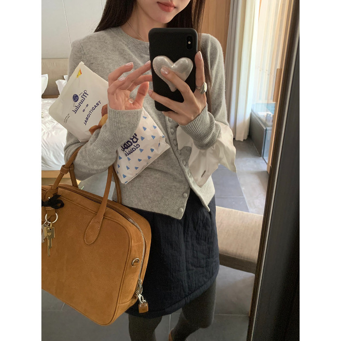 甜美温柔风单排扣圆领正肩开衫长袖秋冬季新款修身百搭休闲上衣女|undefined