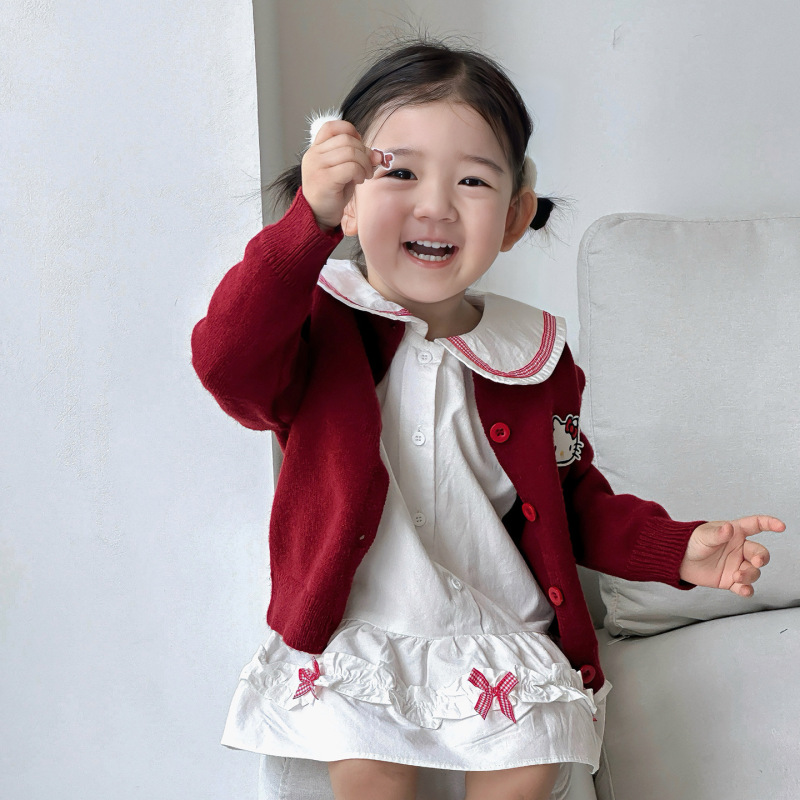 Dianxi 2025 秋の新作幼児セーターカーディガンスーツ女の赤ちゃんリボンスカートセーター 2 点セット|undefined