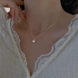 简约气质小巧米粒珍珠吊坠项链女法式冷淡风锁骨链颈链节日礼物