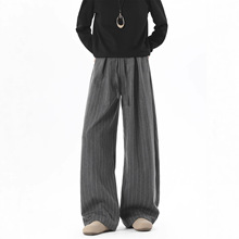 竖条纹休闲裤男秋季灰色高级感痞帅垂感宽松阔腿山本裤老钱风西裤
