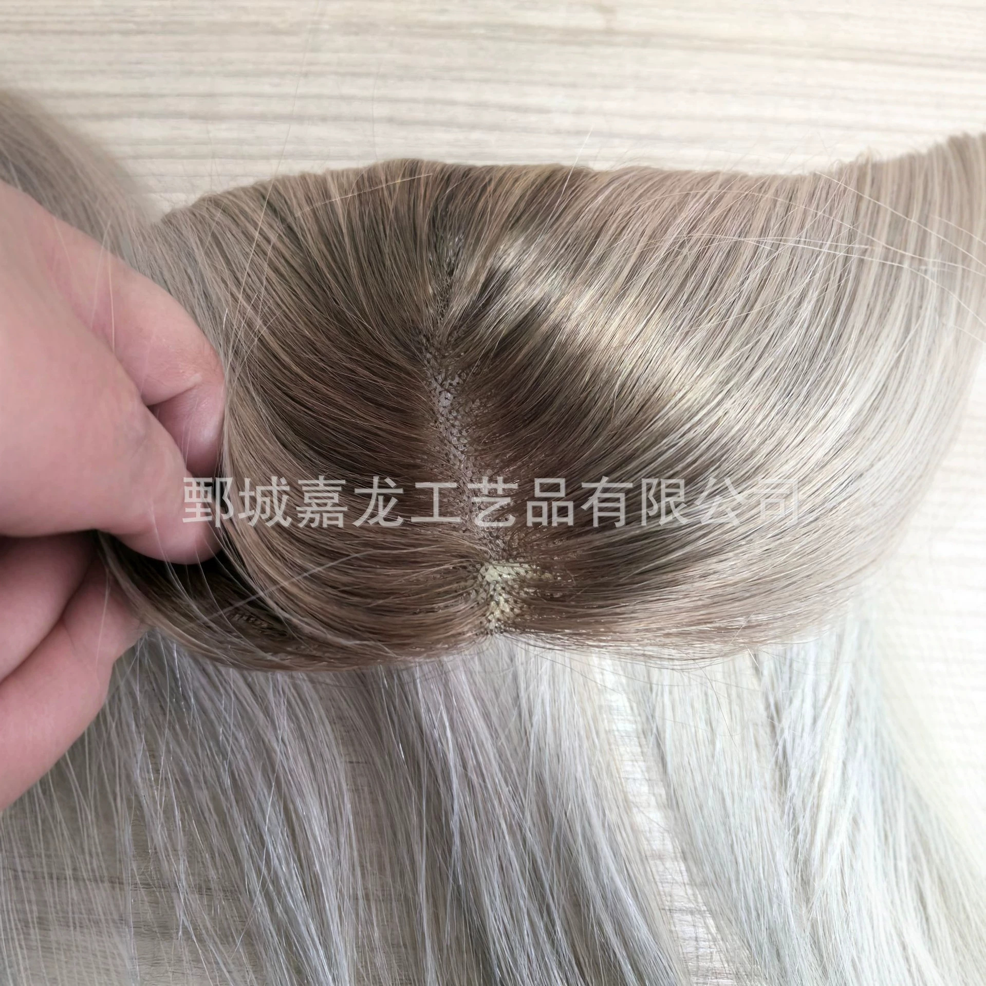 假发片批发真人发渐变T色间色头顶增发量全真发手钩蚕丝网跨境
