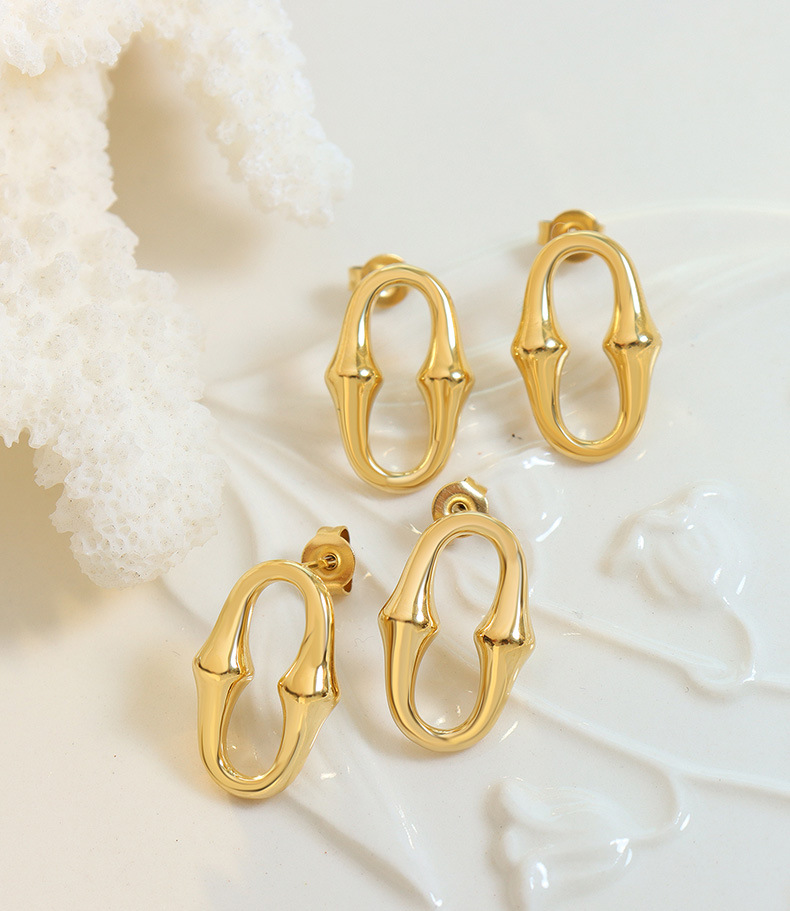 Simple Style Oval Titanium Steel Plating Ear Studs 1 Pair