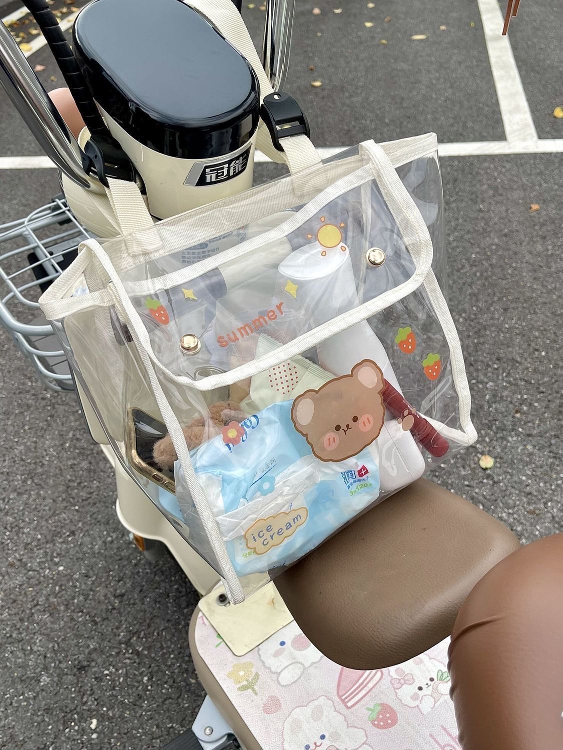 Electric scooter charger rain cover, transparent hanging bag, universal front-mounted storage bag for electric bikes, bicycles, and mobile phones