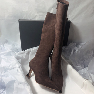 Korean Style Simple Long Boots But Knee Stretch Boots Frosted Thin Boots Side Zipper Pointed Heel Boots