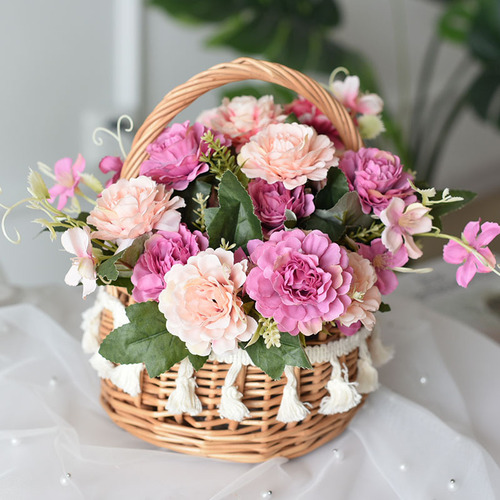 Hand-woven flower baskets, rattan decorative baskets, living room flower arrangements, woven flower baskets, dried flower ornaments, creative hand-held floral arrangements
