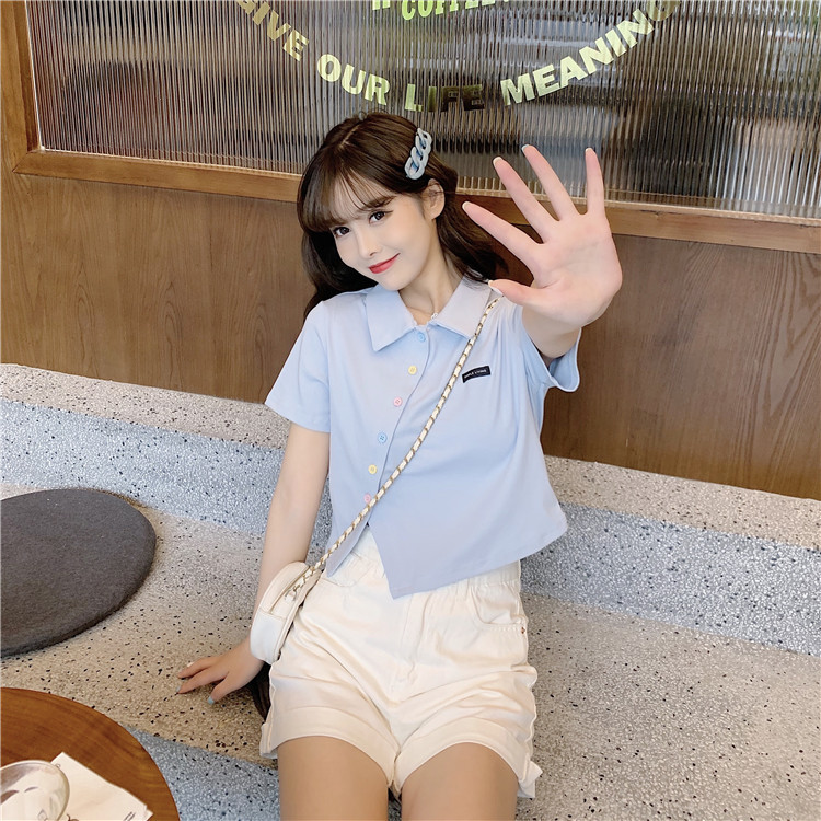 Women's T-shirt Short Sleeve T-Shirts Patchwork Button Simple Style Solid Color display picture 13