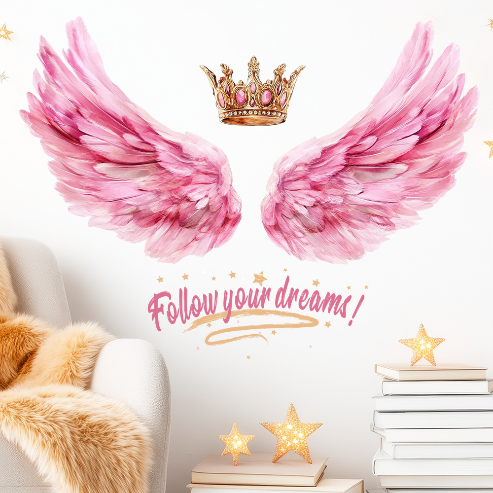 Lightweight Version Dd3695 Cross-Border Best-Selling Pink Winged Crown Wall Sticker Creative Room Wall Self-Adhesive Sticker