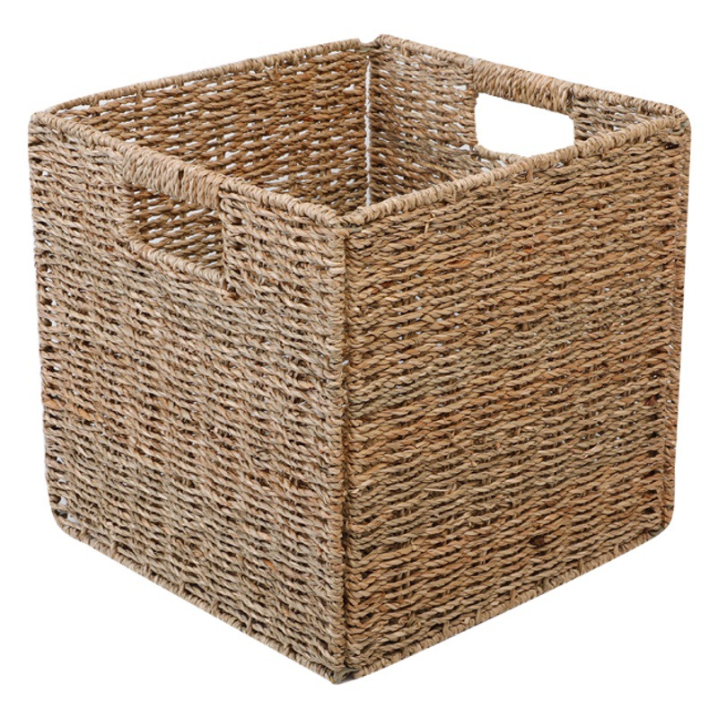 Cesta de almacenamiento de paja nórdica simple de almacenamiento plegable cuadrada cuad