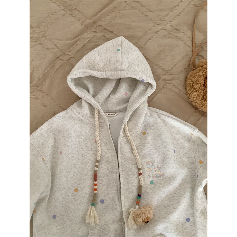 [Real Shot and Real Price] Gray Hooded Zipper Sweatshirt Cardigan for Women in Spring and Autum Loose Oversize Casual Jacket