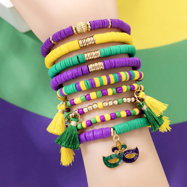 Carnival Theme Series Bracelet Set New Iris Clown Mask Tassel Pendant Bracelet 9-Piece Set