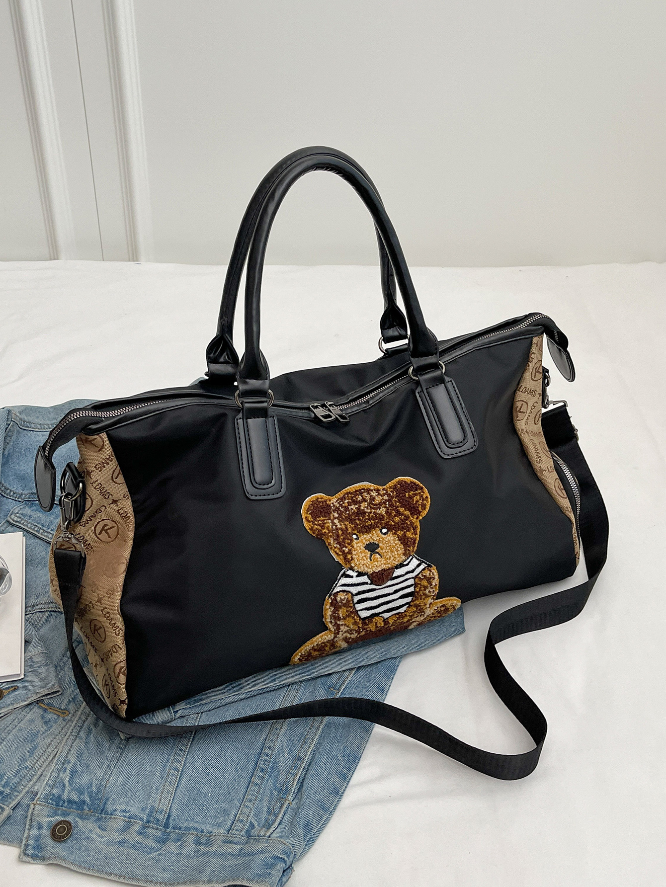 Oso de gran capacidad de viaje ligero gato color de contraste bolsa de equipaje de embarque bolsa de almacenamiento de espera bolsa de viaje de negocios de corta distancia bolsa de viaje