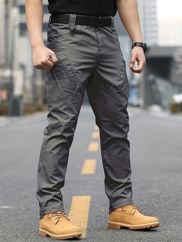 Men's Solid Color Cargo Pants With Drawstrings Casual