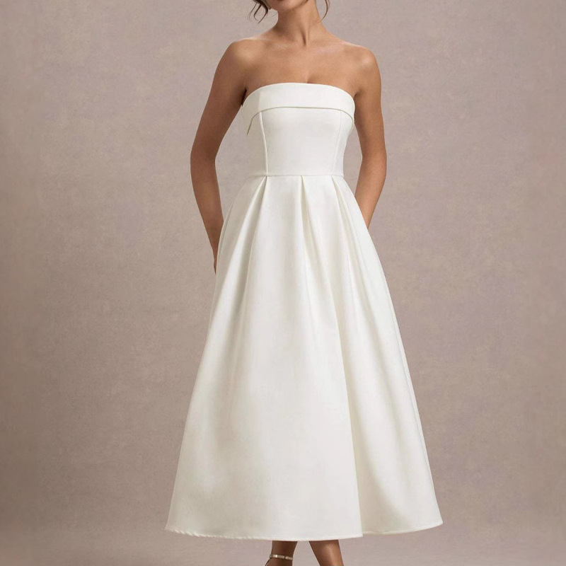 2025 Europe and the United States new temperament tube top dress dress slim foreign trade bandage cross-border high sense solid color dress