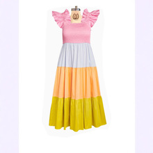 欧美走秀复古七彩印花性感U领荷叶边收腰显瘦优雅气质度假连衣裙