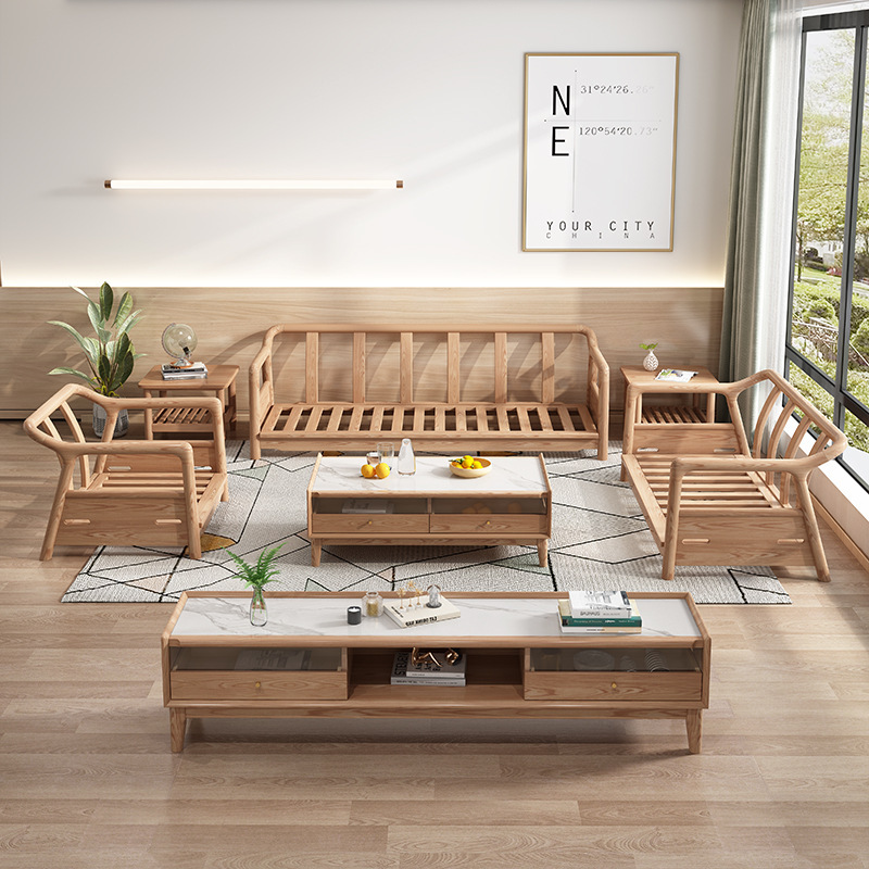 Nordic sofá de madera maciza combinación gran apartamento sala de estar muebles moderno minimalista muebles de madera ceniza sofá traje