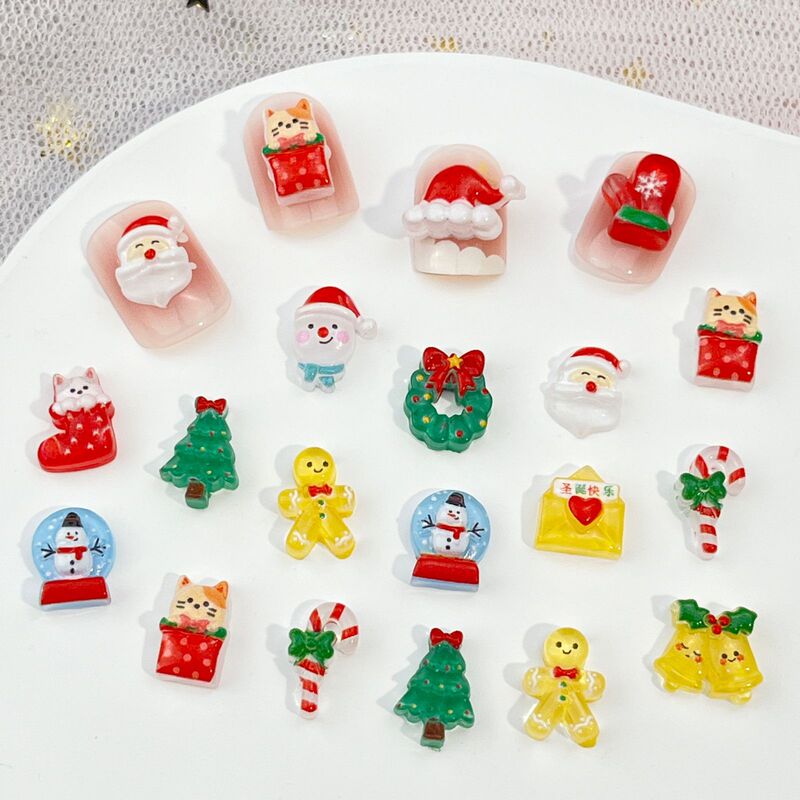 New Christmas Series Cartoon Nail Art Accessories Cute Gingerbread Man Elk Santa Claus DIY Nail Decorations