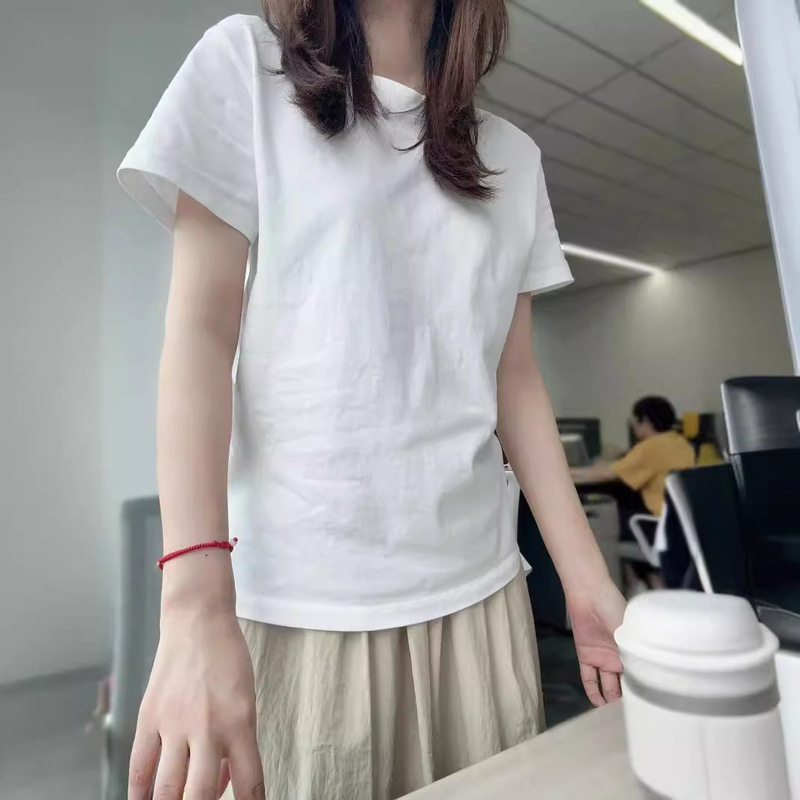 Korean-Style Simple Solid Color Basic Short-Sleeve T-Shirt for Women, Summer 2026, Regular Shoulder Fit, Slimming, Pure Cotton, Casual Versatile Top