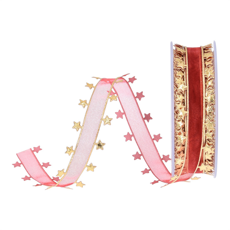 Nuevo transfronterizo imitación de cuero en relieve pentagramas cinta de nieve decoración de vacaciones embalaje de regalos cinta de navidad 15 metros