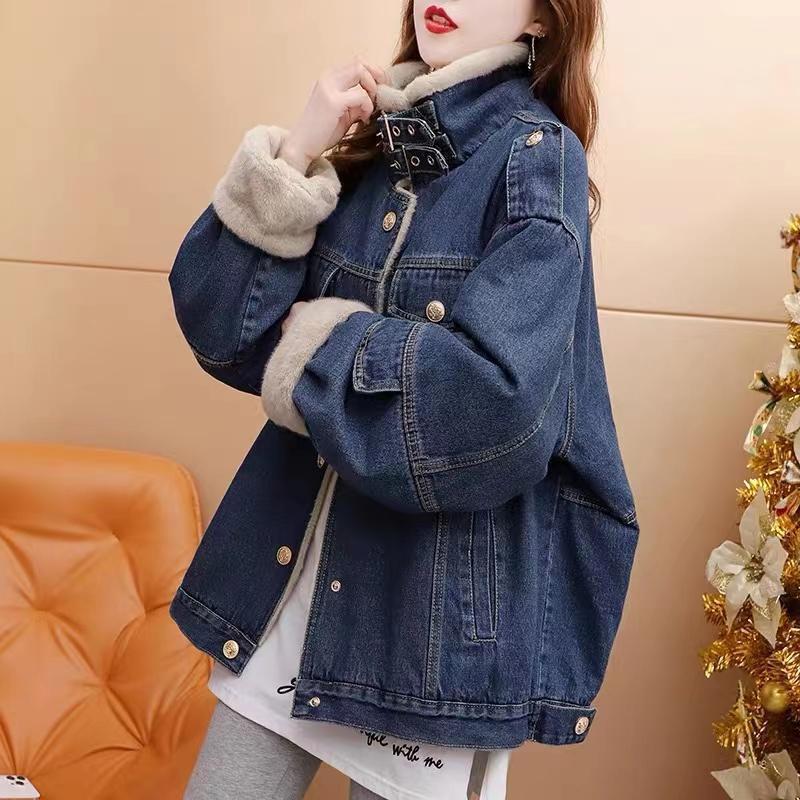 velvet thickened denim jacket for women 2025 new autumn fashion versatile loose lazy style top